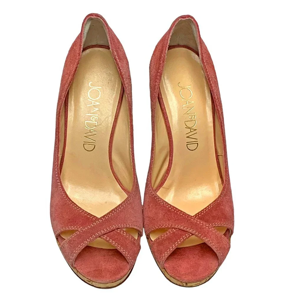 Joan &‎ David Contessa Suede Peep Toe Platform Cork Wedges Made in Italy